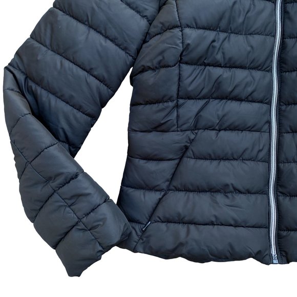 Zara Removable Hood Puffer Jacket Women Sz L Black Neutral Quilted Everyday - Picture 9 of 15